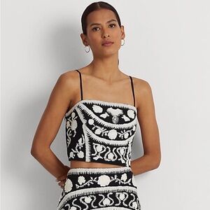 Lauren- Ralph Lauren Black and White Embroidered Floral Crop Top